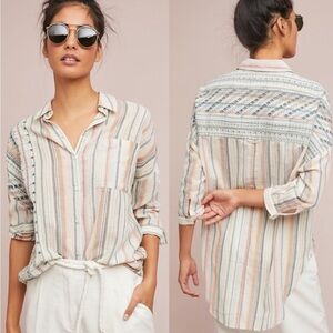Akemi & Kin Anthropologie Striped Button Down Tunic women’s Medium Large stitch